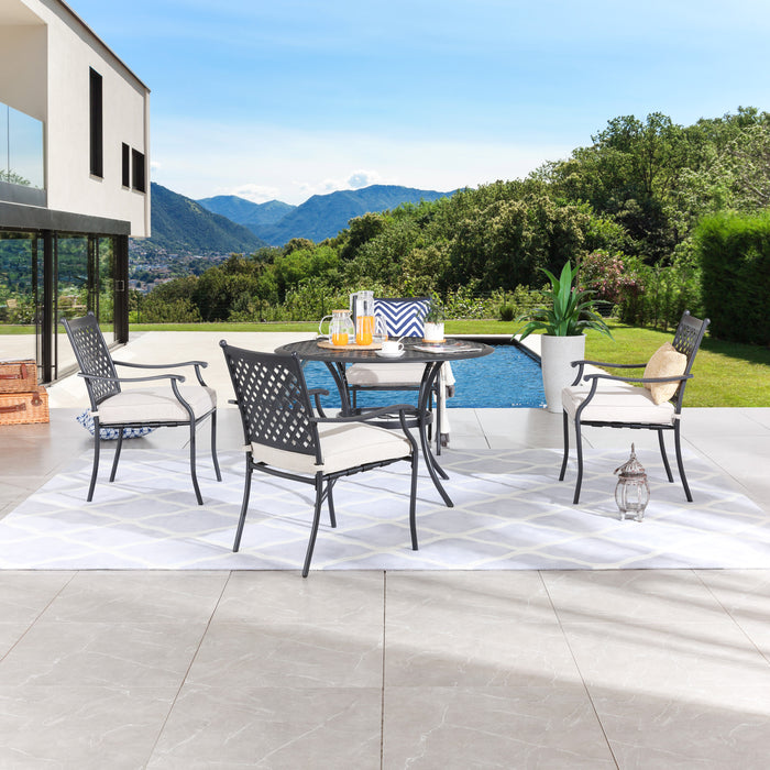 5-Piece Patio Dining Set Metal Chairs with Seat Cushions and Round Iron Table 