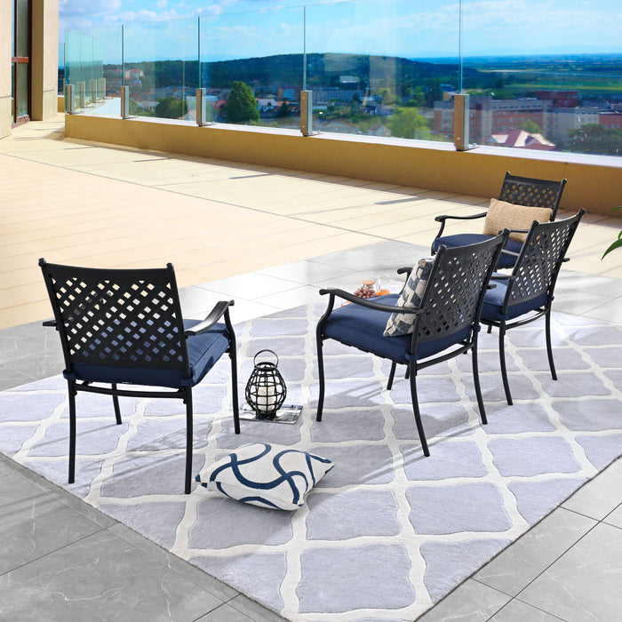 4-Piece Stackable Wrought Iron Patio Dining Chair Set with Armrests and Cushions 