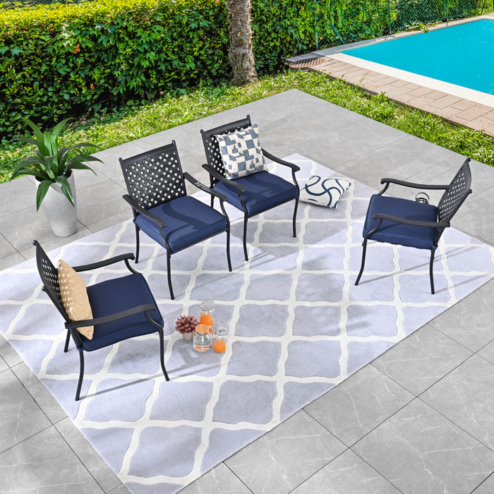 4-Piece Stackable Wrought Iron Patio Dining Chair Set with Armrests and Cushions 