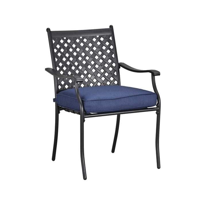 4-Piece Stackable Wrought Iron Patio Dining Chair Set with Armrests and Cushions 