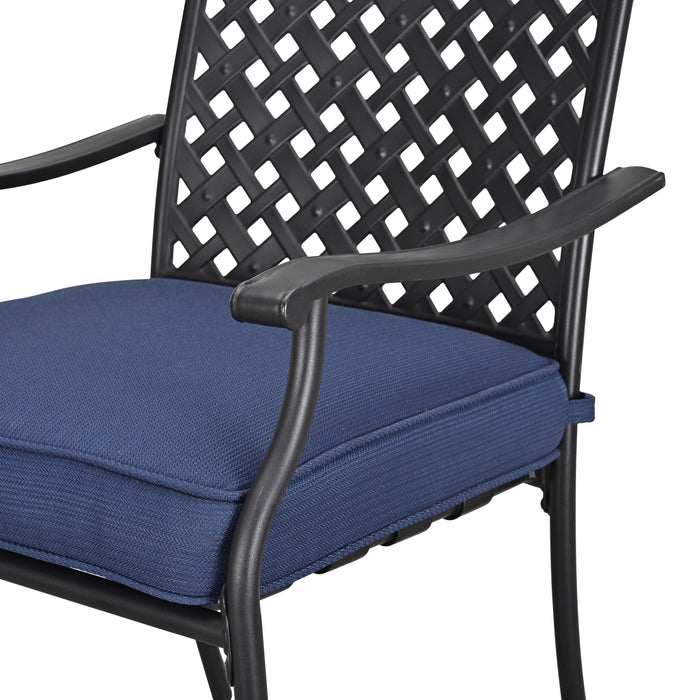 4-Piece Stackable Wrought Iron Patio Dining Chair Set with Armrests and Cushions 