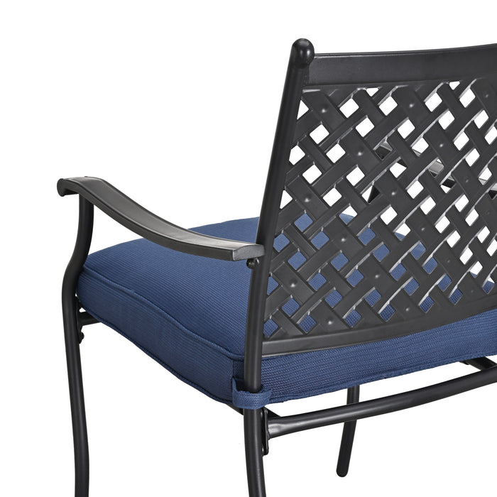 4-Piece Stackable Wrought Iron Patio Dining Chair Set with Armrests and Cushions 