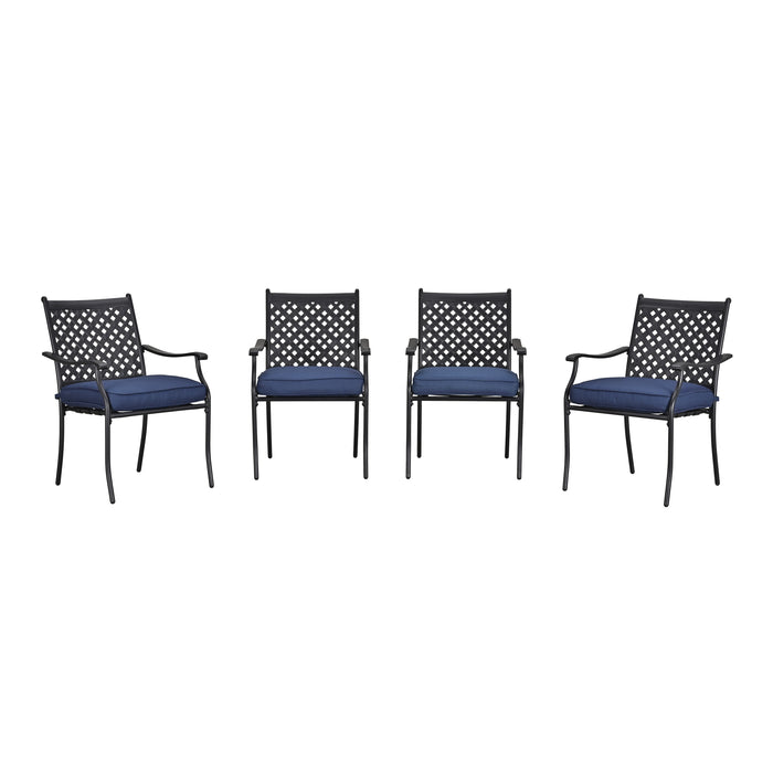 4-Piece Stackable Wrought Iron Patio Dining Chair Set with Armrests and Cushions 