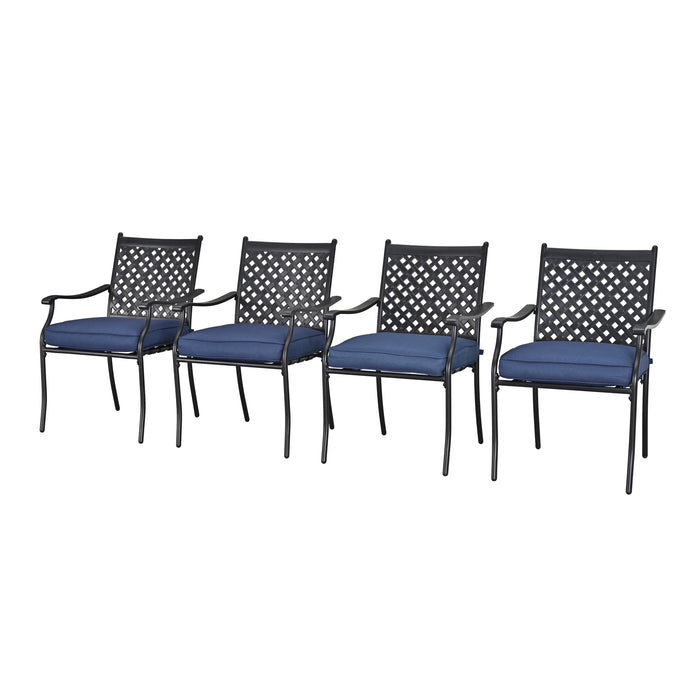 4-Piece Stackable Wrought Iron Patio Dining Chair Set with Armrests and Cushions 
