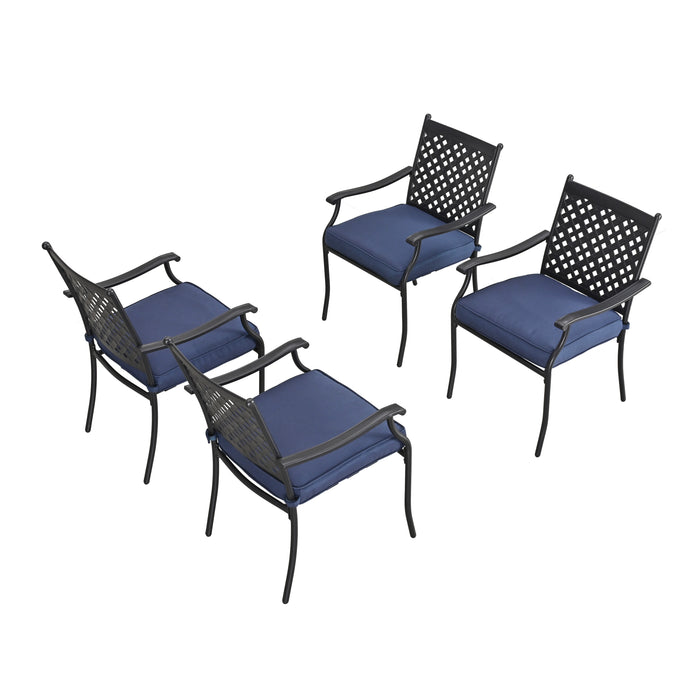 4-Piece Stackable Wrought Iron Patio Dining Chair Set with Armrests and Cushions 