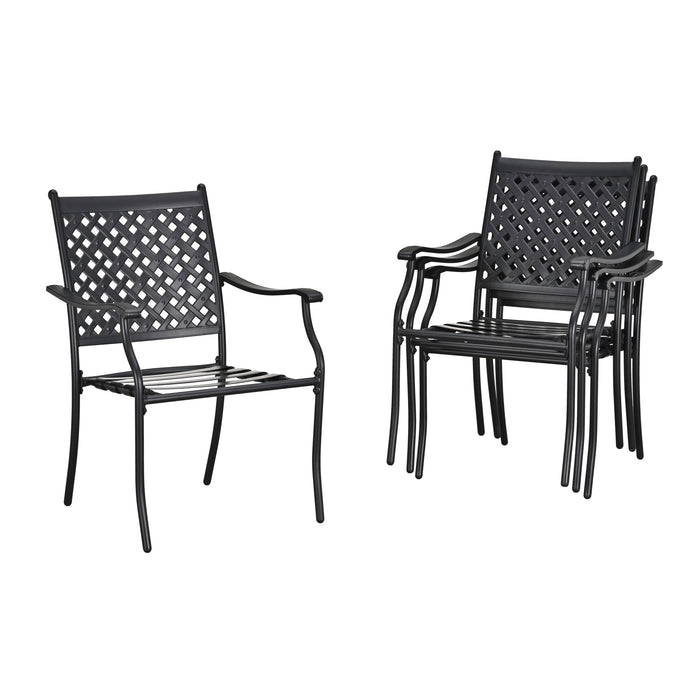 4-Piece Stackable Wrought Iron Patio Dining Chair Set with Armrests and Cushions 