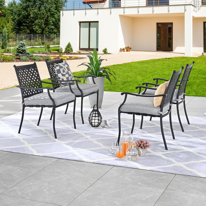 4-Piece Stackable Wrought Iron Patio Dining Chair Set with Armrests and Cushions 