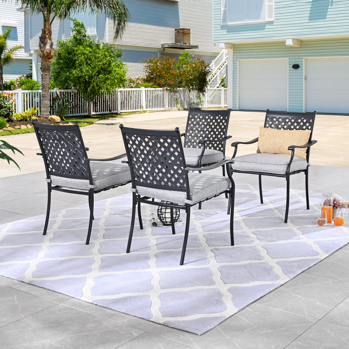 4-Piece Stackable Wrought Iron Patio Dining Chair Set with Armrests and Cushions 