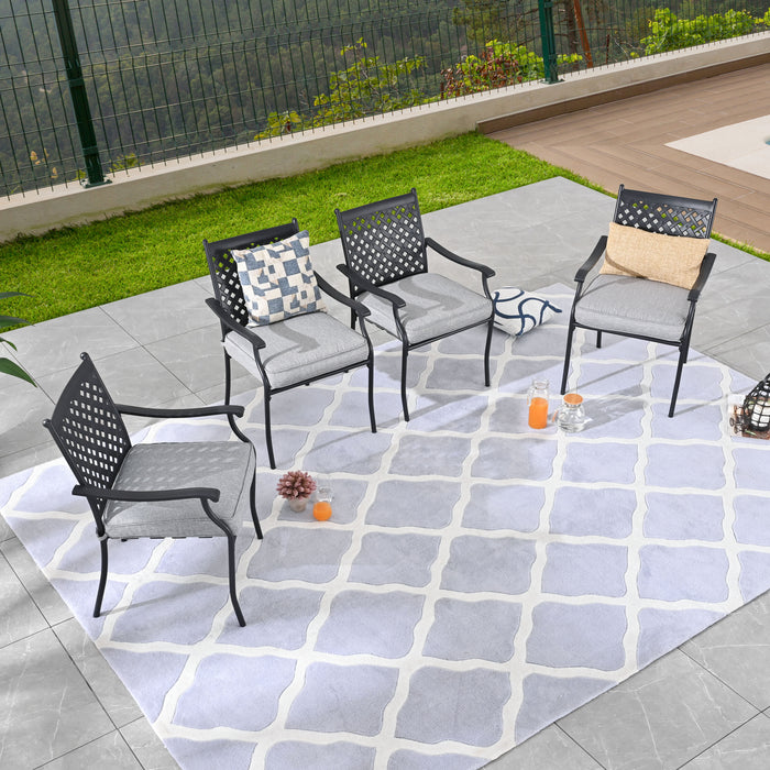 4-Piece Stackable Wrought Iron Patio Dining Chair Set with Armrests and Cushions 