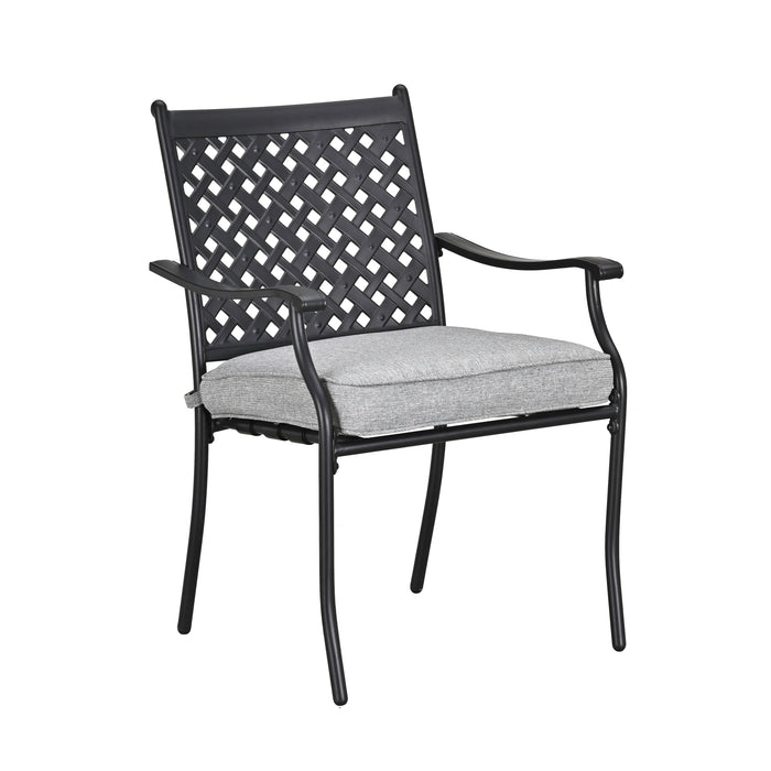 4-Piece Stackable Wrought Iron Patio Dining Chair Set with Armrests and Cushions 