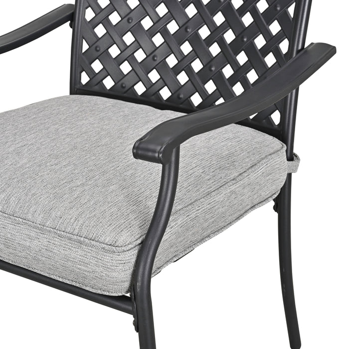 4-Piece Stackable Wrought Iron Patio Dining Chair Set with Armrests and Cushions 