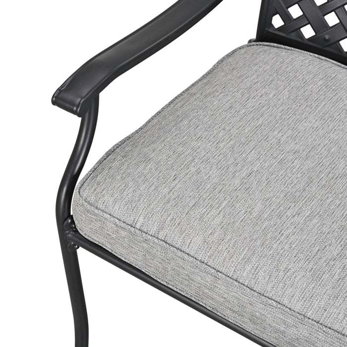 4-Piece Stackable Wrought Iron Patio Dining Chair Set with Armrests and Cushions 