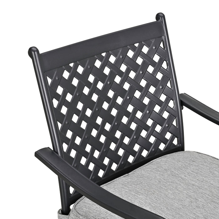4-Piece Stackable Wrought Iron Patio Dining Chair Set with Armrests and Cushions 