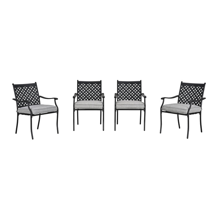 4-Piece Stackable Wrought Iron Patio Dining Chair Set with Armrests and Cushions 