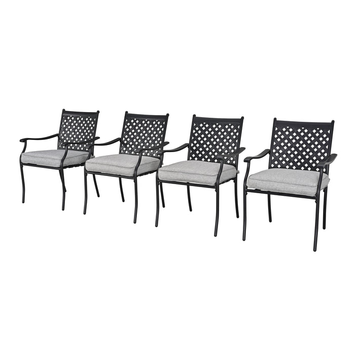 4-Piece Stackable Wrought Iron Patio Dining Chair Set with Armrests and Cushions 