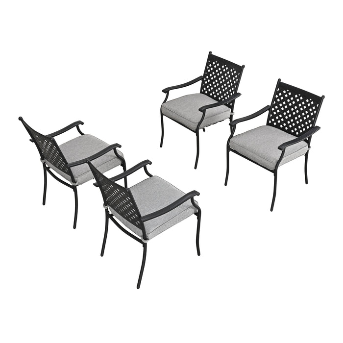 4-Piece Stackable Wrought Iron Patio Dining Chair Set with Armrests and Cushions 