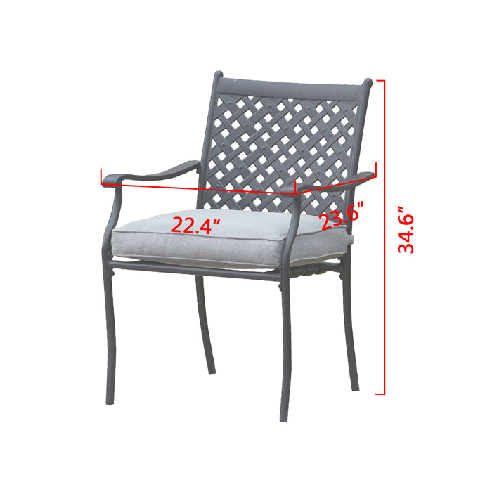 4-Piece Stackable Wrought Iron Patio Dining Chair Set with Armrests and Cushions 