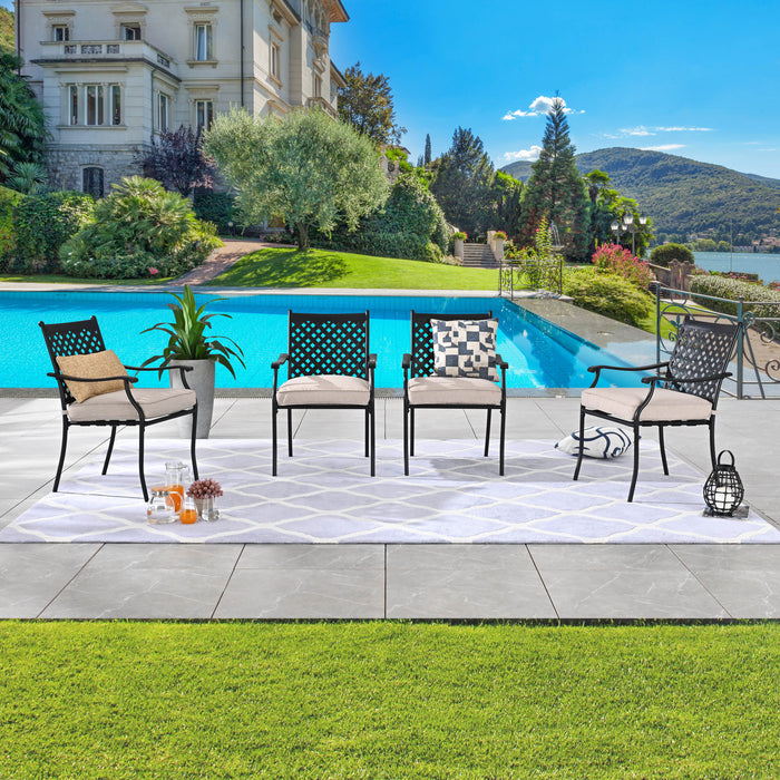 4 Piece Stackable Wrought Iron Patio Dining Chair Set with Armrests an Lokatse Home