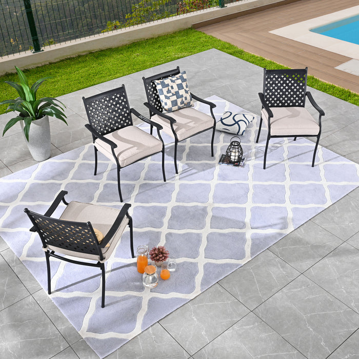 4-Piece Stackable Wrought Iron Patio Dining Chair Set with Armrests and Cushions 
