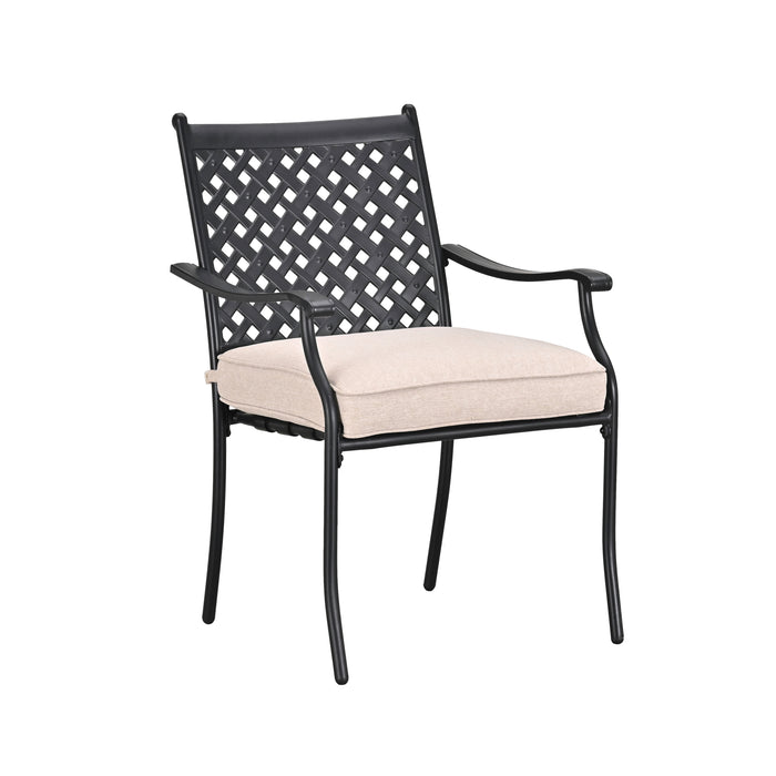 4-Piece Stackable Wrought Iron Patio Dining Chair Set with Armrests and Cushions 