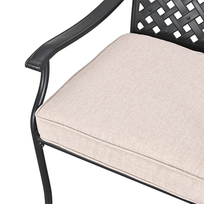 4-Piece Stackable Wrought Iron Patio Dining Chair Set with Armrests and Cushions 