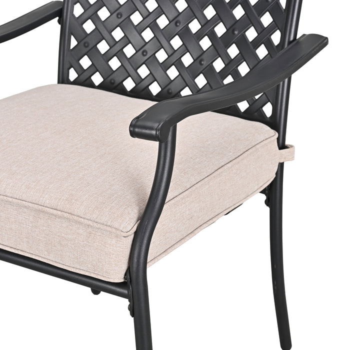 4-Piece Stackable Wrought Iron Patio Dining Chair Set with Armrests and Cushions 