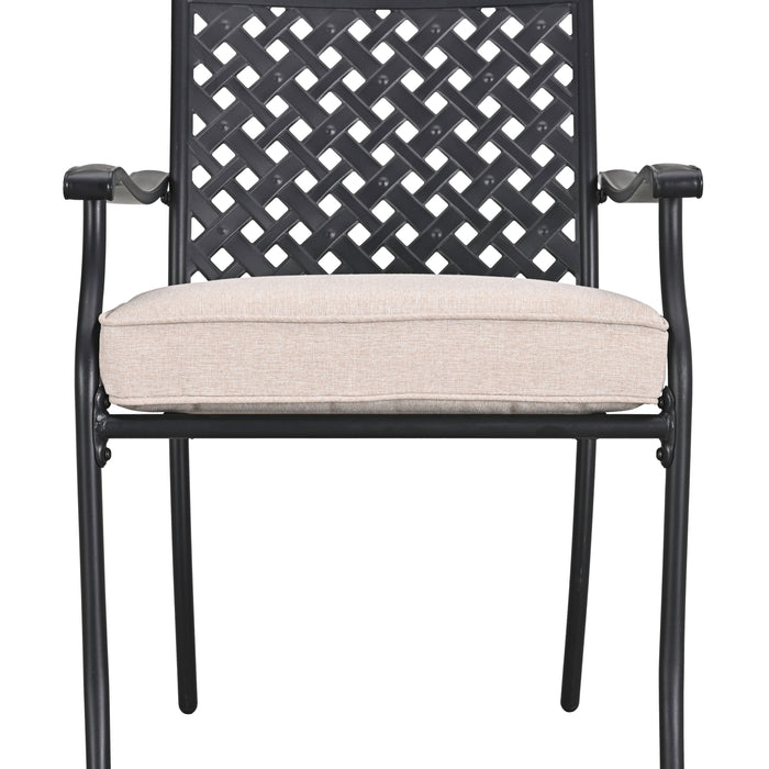 4-Piece Stackable Wrought Iron Patio Dining Chair Set with Armrests and Cushions 