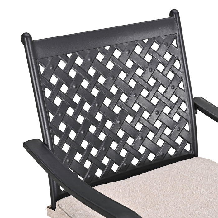 4-Piece Stackable Wrought Iron Patio Dining Chair Set with Armrests and Cushions 