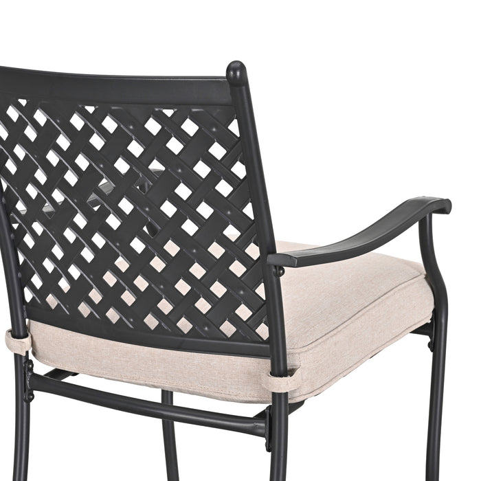 4-Piece Stackable Wrought Iron Patio Dining Chair Set with Armrests and Cushions 