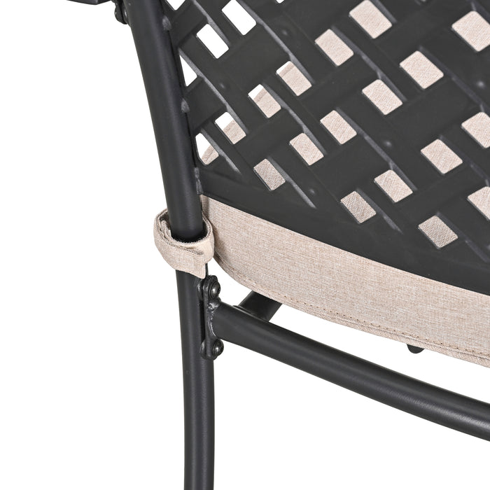 4-Piece Stackable Wrought Iron Patio Dining Chair Set with Armrests and Cushions 