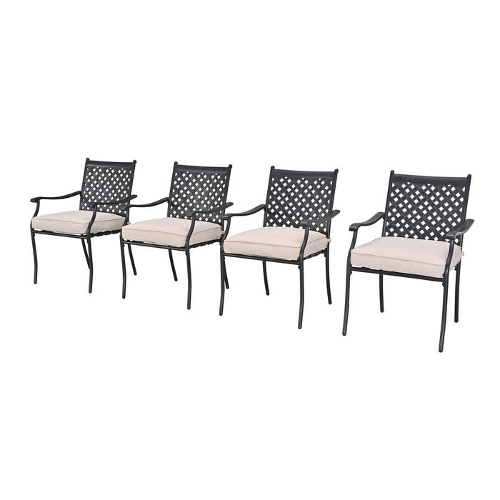 4-Piece Stackable Wrought Iron Patio Dining Chair Set with Armrests and Cushions 