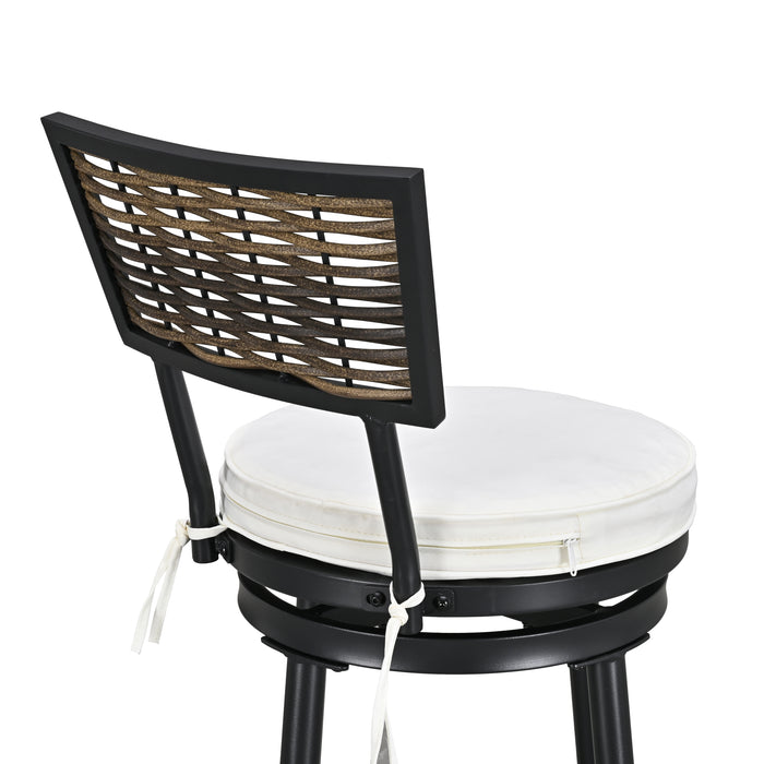 Chic 3 Piece Woven Wicker Patio Bar Set with Beige 360° Swivel Chairs and Tempered Glass Top Table 
