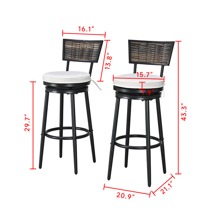 29.5" Backrest Bar Stool with Thick Cushion Round Swivel Seat, Bar Chair Metal Frame and Foot Pedals