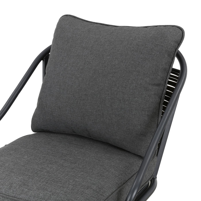 Elegant 2-Piece Outdoor 25" Swivel Counter Height Chairs with Wicker Detailing and Cushions 