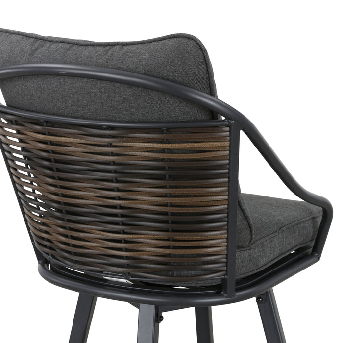 Elegant 2-Piece Outdoor 25" Swivel Counter Height Chairs with Wicker Detailing and Cushions 