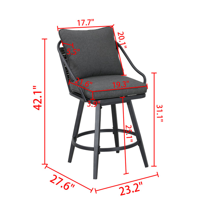 Elegant 2-Piece Outdoor 25" Swivel Counter Height Chairs with Wicker Detailing and Cushions 