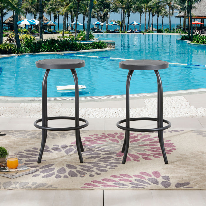 28.7" Black Backless Bar Stool with Round Seat & Metal Frame, Foot Rest