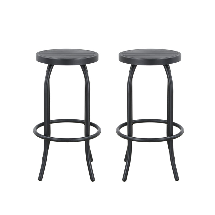 2-Pack Black Backless Bar Stool with Round Seat & Metal Frame, Foot Rest 