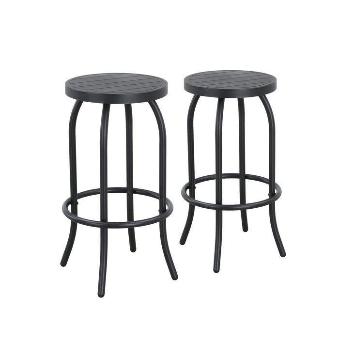 28.7" Black Backless Bar Stool with Round Seat & Metal Frame, Foot Rest