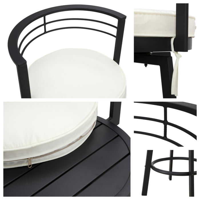 Beige Outdoor 27.5" Backrest Swivel Bar Chairs with Removable Thick Cushion & Black Metal Frame 