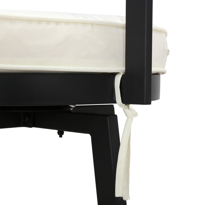 Beige Outdoor 27.5" Backrest Swivel Bar Chairs with Removable Thick Cushion & Black Metal Frame 