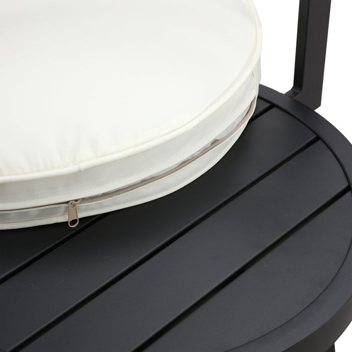 Beige Outdoor 27.5" Backrest Swivel Bar Chairs with Removable Thick Cushion & Black Metal Frame 