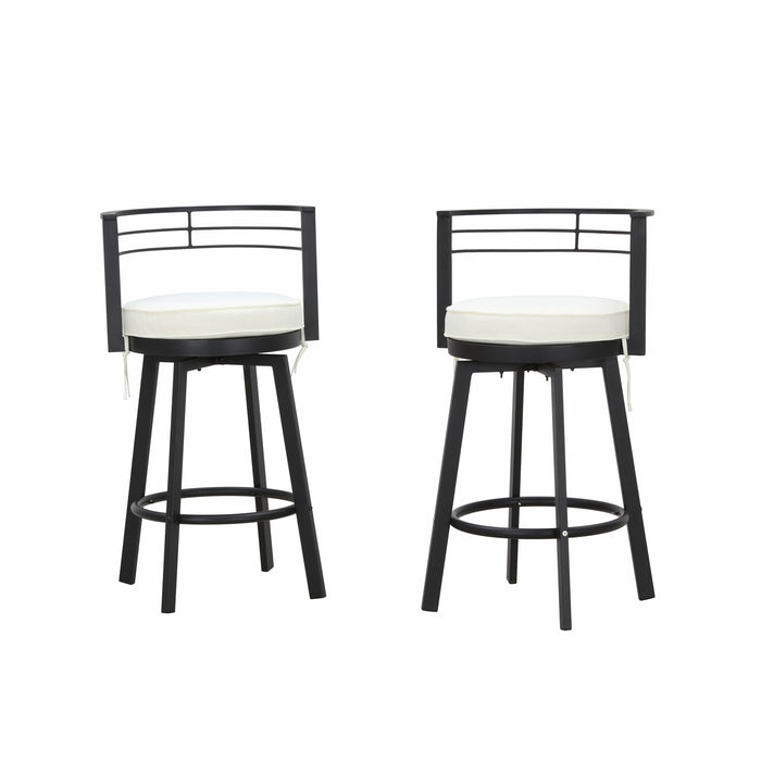 Beige Outdoor 27.5" Backrest Swivel Bar Chairs with Removable Thick Cushion & Black Metal Frame 