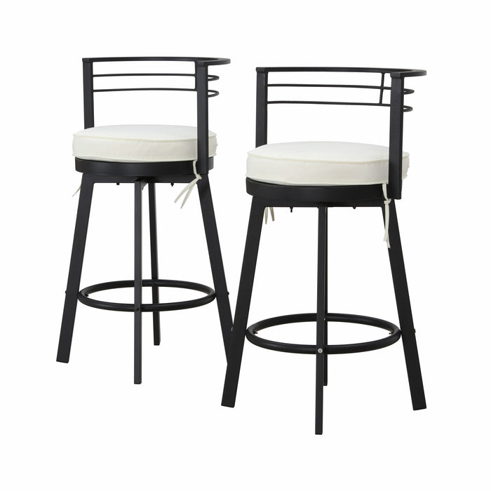 Beige Outdoor 27.5" Backrest Swivel Bar Chairs with Removable Thick Cushion & Black Metal Frame 