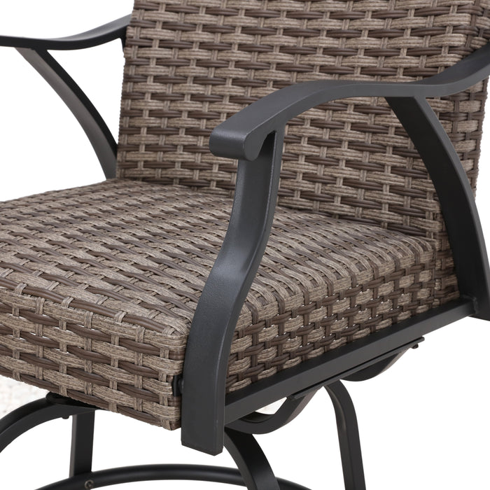 Luxury 2-Piece Outdoor 31.5" Swivel Bar Height Chairs with High-Backrest Rattan Wicker and Comfort Cushioned Armrest Dining Chairs 