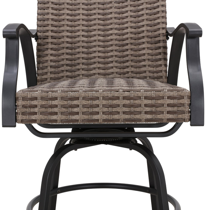 Luxury 2-Piece Outdoor 31.5" Swivel Bar Height Chairs with High-Backrest Rattan Wicker and Comfort Cushioned Armrest Dining Chairs 