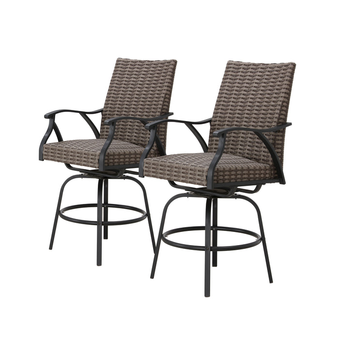 Luxury 2-Piece Outdoor 31.5" Swivel Bar Height Chairs with High-Backrest Rattan Wicker and Comfort Cushioned Armrest Dining Chairs 