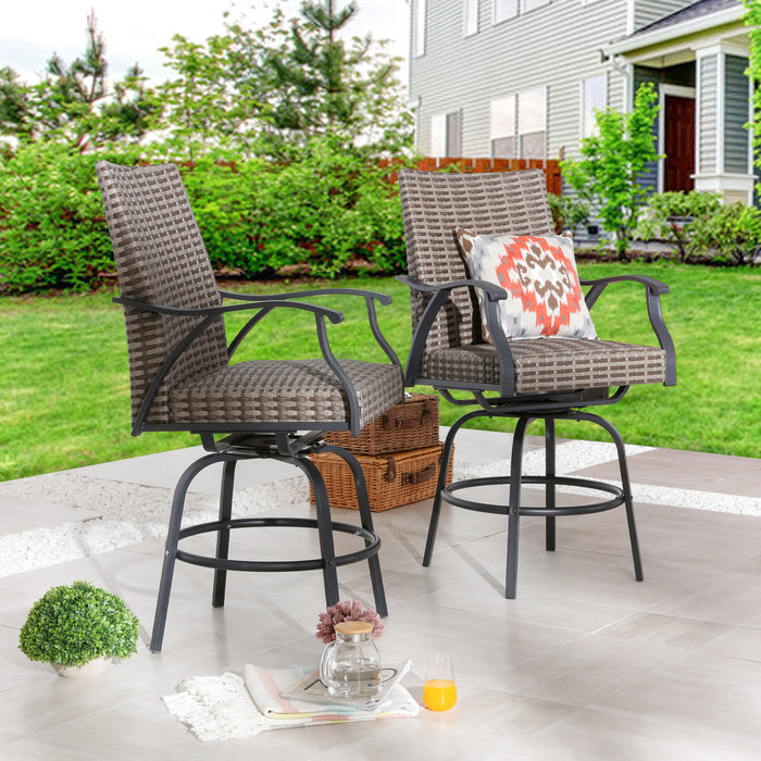 Luxury 2-Piece Outdoor 31.5" Swivel Bar Height Chairs with High-Backrest Rattan Wicker and Comfort Cushioned Armrest Dining Chairs 