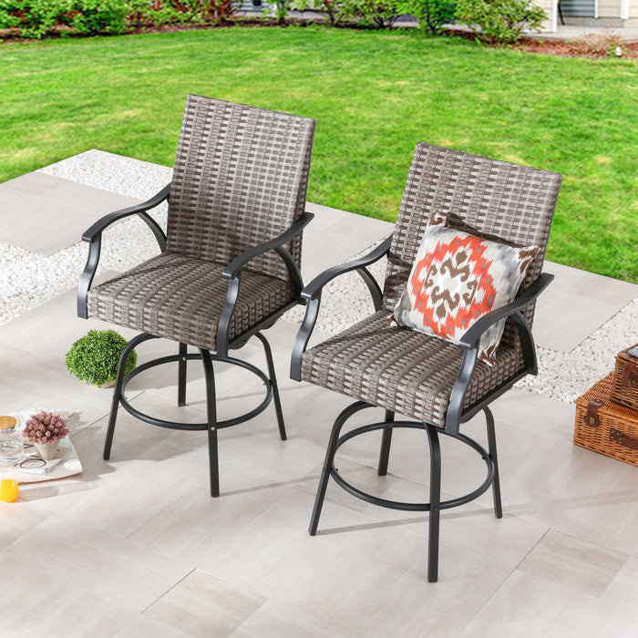 Luxury 2-Piece Outdoor 31.5" Swivel Bar Height Chairs with High-Backrest Rattan Wicker and Comfort Cushioned Armrest Dining Chairs 