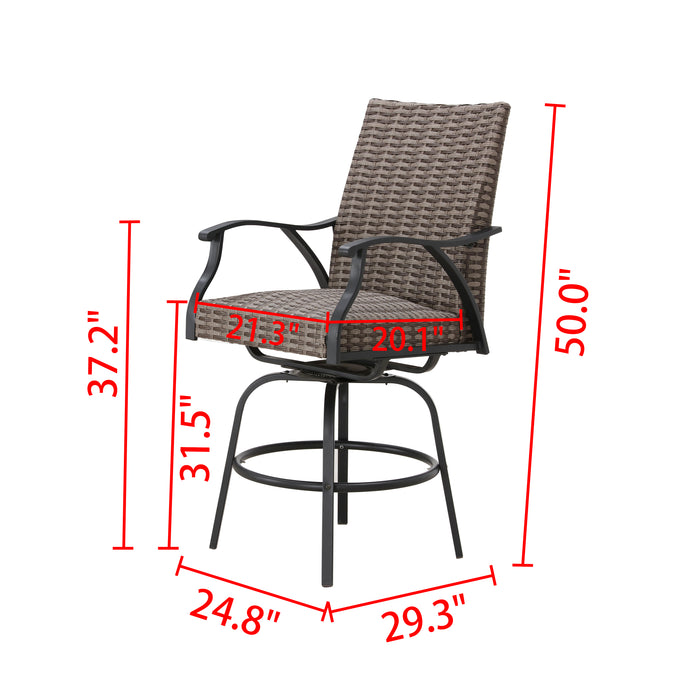 Luxury 2-Piece Outdoor 31.5" Swivel Bar Height Chairs with High-Backrest Rattan Wicker and Comfort Cushioned Armrest Dining Chairs 